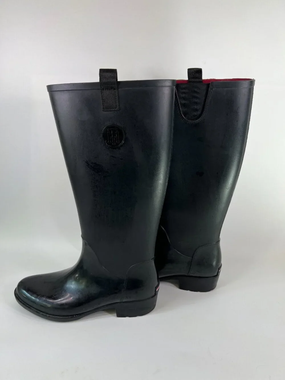 Tommy Hilfiger Womens 10 Karissa Black Rain Boots Pull On Water Resistant